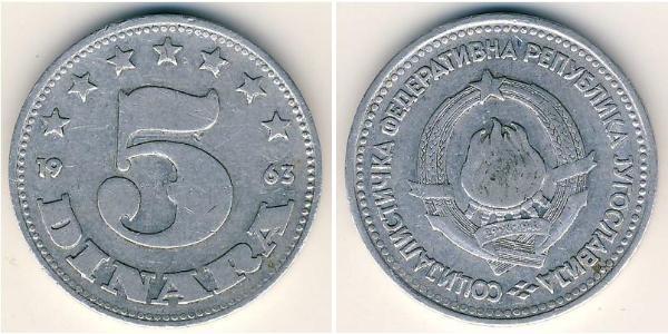 5 Dinaro República Federativa Socialista de Yugoslavia (1943 -1992) Aluminio 