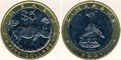 5 Dollar Zimbabwe (1980 - ) Bimetal 