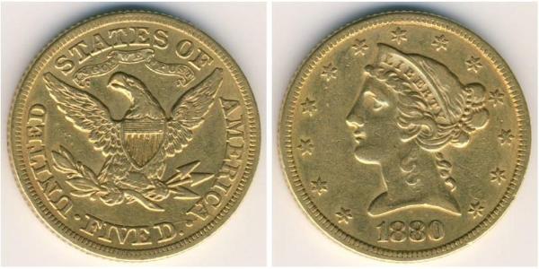 5 Dollar Vereinigten Staaten von Amerika (1776 - ) Gold 