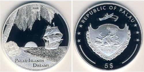 5 Dollar Palau Silver 