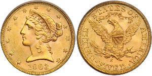 5 Dollar 美利堅合眾國 (1776 - ) 金 