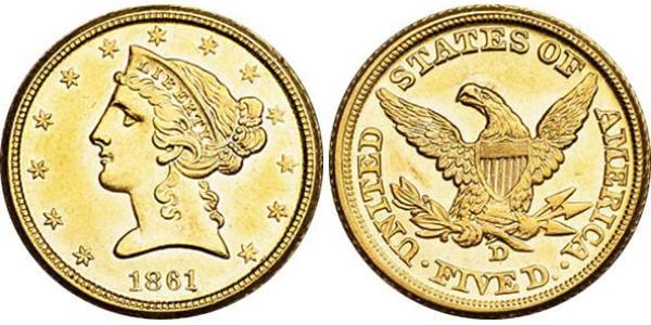 5 Dollar 美利堅合眾國 (1776 - ) 金 