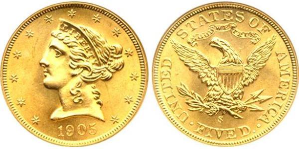 5 Dollar 美利堅合眾國 (1776 - ) 金 