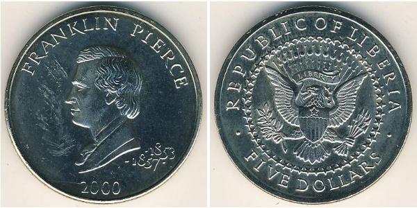 5 Dollar Liberia 銅/镍 Franklin Pierce (1804 - 1869)