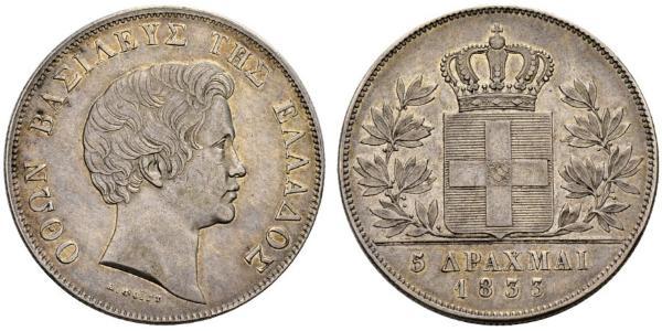 5 Drachma Regno di Grecia (1832-1924) Argento Ottone di Grecia (1815 - 1867)