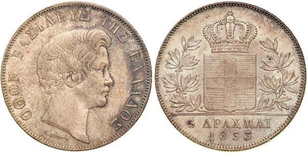 5 Drachma Regno di Grecia (1832-1924) Argento Ottone di Grecia (1815 - 1867)