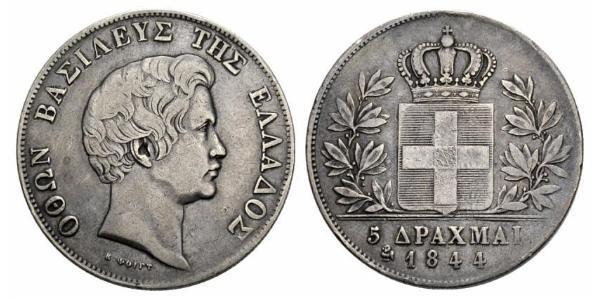 5 Drachma Regno di Grecia (1832-1924) Argento Ottone di Grecia (1815 - 1867)