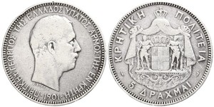 5 Drachma Königreich Griechenland (1832-1924) Silber Georg I. von Griechenland (1845- 1913)