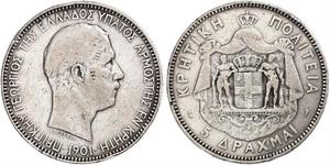 5 Drachma Königreich Griechenland (1832-1924) Silber Georg I. von Griechenland (1845- 1913)