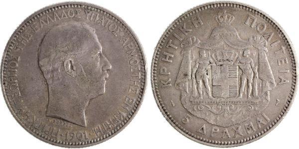 5 Drachma Königreich Griechenland (1832-1924) Silber Georg I. von Griechenland (1845- 1913)
