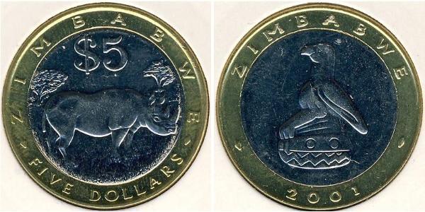 5 Dólar Zimbabue (1980 - ) Bimetal 