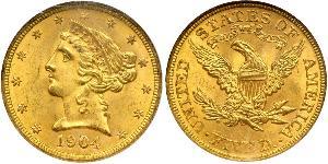 5 Dólar Estados Unidos de América (1776 - ) Oro 