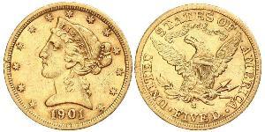 5 Dólar Estados Unidos de América (1776 - ) Oro 