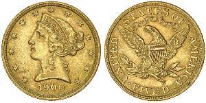 5 Dólar Estados Unidos de América (1776 - ) Oro 