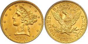 5 Dólar Estados Unidos de América (1776 - ) Oro 