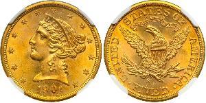 5 Dólar Estados Unidos de América (1776 - ) Oro 