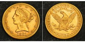 5 Dólar Estados Unidos de América (1776 - ) Oro 