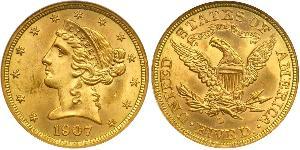 5 Dólar Estados Unidos de América (1776 - ) Oro 