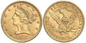 5 Dólar Estados Unidos de América (1776 - ) Oro 