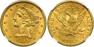 5 Dólar Estados Unidos de América (1776 - ) Oro 