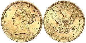 5 Dólar Estados Unidos de América (1776 - ) Oro 