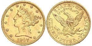 5 Dólar Estados Unidos de América (1776 - ) Oro 