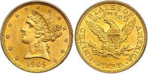 5 Dólar Estados Unidos de América (1776 - ) Oro 