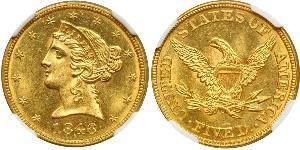 5 Dólar Estados Unidos de América (1776 - ) Oro 