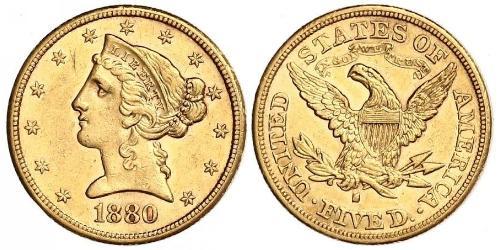 5 Dólar Estados Unidos de América (1776 - ) Oro 