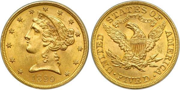 5 Dólar Estados Unidos de América (1776 - ) Oro 