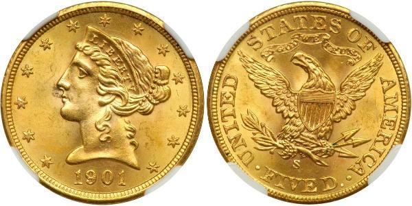 5 Dólar Estados Unidos de América (1776 - ) Oro 