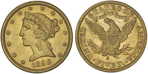 5 Dólar Estados Unidos de América (1776 - ) Oro 