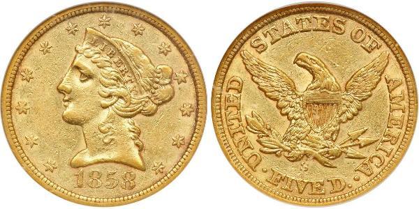 5 Dólar Estados Unidos de América (1776 - ) Oro 