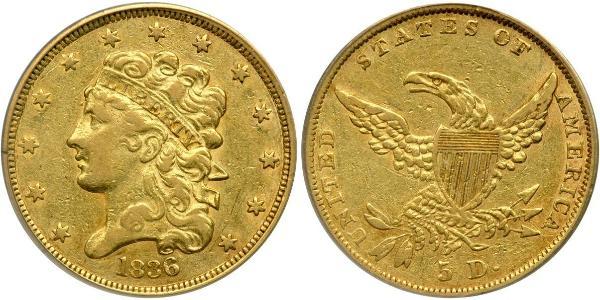 5 Dólar Estados Unidos de América (1776 - ) Oro 