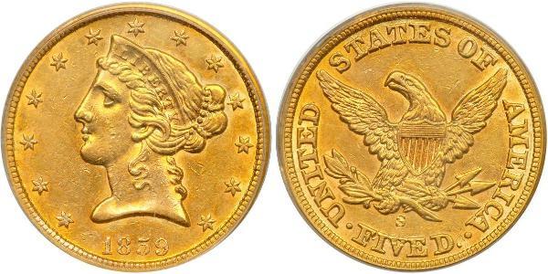 5 Dólar Estados Unidos de América (1776 - ) Oro 