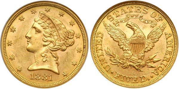 5 Dólar Estados Unidos de América (1776 - ) Oro 