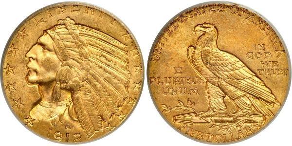 5 Dólar Estados Unidos de América (1776 - ) Oro 