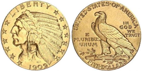 5 Dólar Estados Unidos de América (1776 - ) Oro 