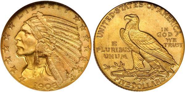 5 Dólar Estados Unidos de América (1776 - ) Oro 
