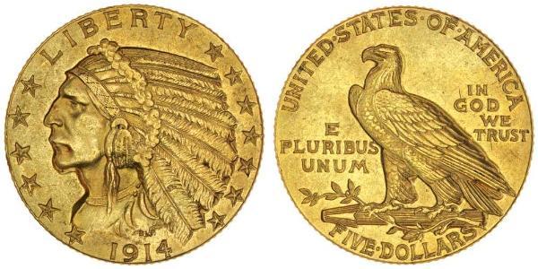 5 Dólar Estados Unidos de América (1776 - ) Oro 