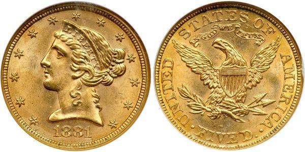 5 Dólar Estados Unidos de América (1776 - ) Oro 