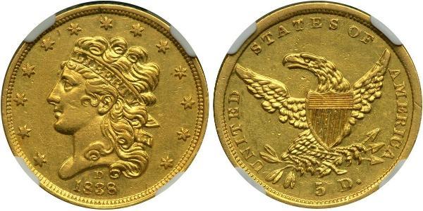 5 Dólar Estados Unidos de América (1776 - ) Oro 