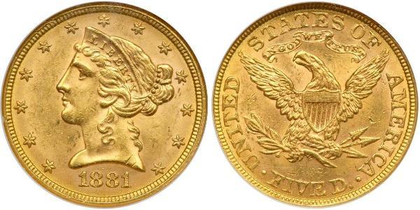 5 Dólar Estados Unidos de América (1776 - ) Oro 