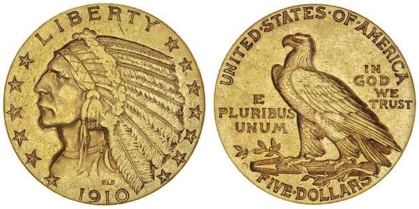 5 Dólar Estados Unidos de América (1776 - ) Oro 