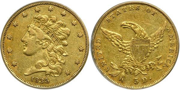 5 Dólar Estados Unidos de América (1776 - ) Oro 