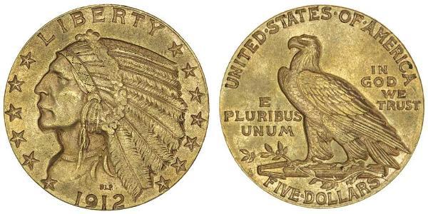 5 Dólar Estados Unidos de América (1776 - ) Oro 