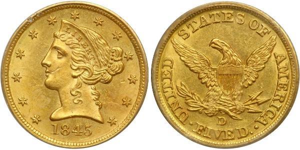 5 Dólar Estados Unidos de América (1776 - ) Oro 