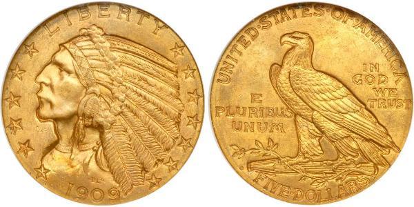 5 Dólar Estados Unidos de América (1776 - ) Oro 