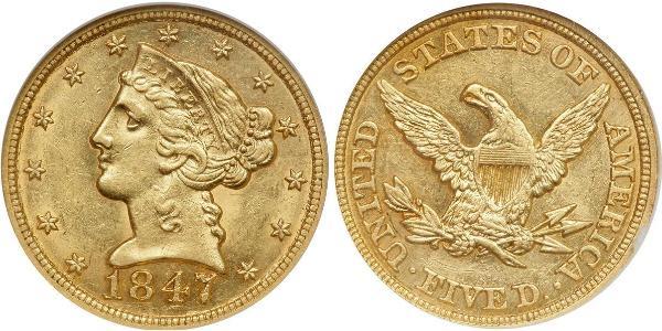 5 Dólar Estados Unidos de América (1776 - ) Oro 