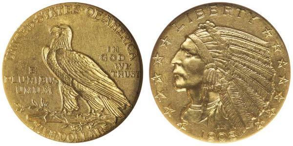 5 Dólar Estados Unidos de América (1776 - ) Oro 
